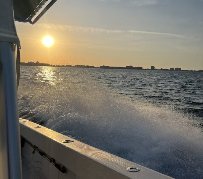 Watching out the side of a ship being chartered by Tradewinds Fishing Charters in St. Petersburg IL